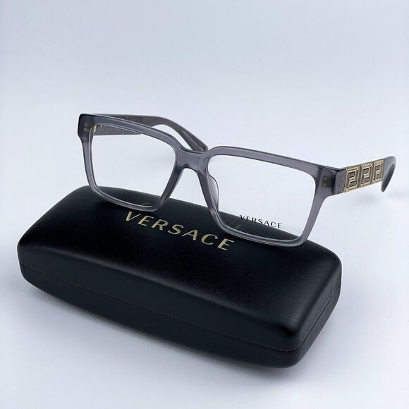 NEW Versace VE3339U 5406 Transparent Grey Gold Square Unisex Eyeglasses